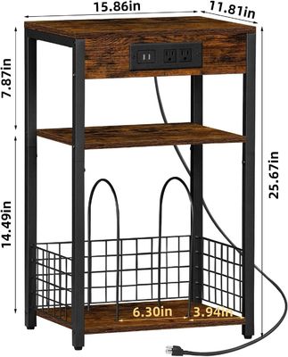 Diseño de contenedor de almacenamiento Estilo de mesa de noche marrón con puertos USB y estación de carga