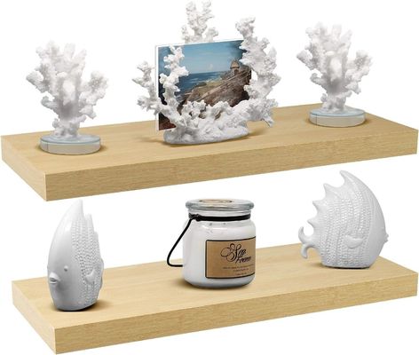 60.96cm x 22.86cm Estantes flotantes de arce Conjunto de 2 para sujetar electrodomésticos de cocina