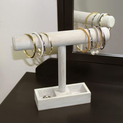Salón de estar Muestra de joyería de madera T-Bar personalizada con bandeja de almacenamiento de 2 compartimentos