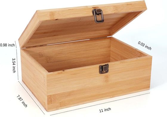 Caja de almacenamiento de madera de bambú natural de 1 x 7,9 x 4,5 pulgadas con tapa con bisagra