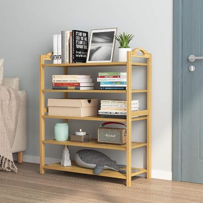 Estante de zapatos de bambú natural de 5 capas de madera Estante de almacenamiento apilable para OEM multifunción