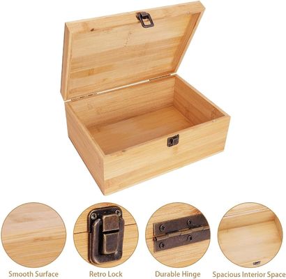 Caja de almacenamiento de madera de bambú natural de 1 x 7,9 x 4,5 pulgadas con tapa con bisagra