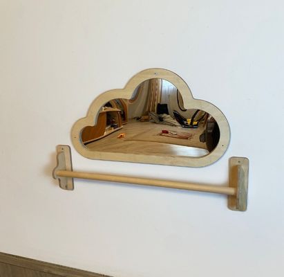 Espejo Montessori Pull up Bar de madera y espejo de piso para el bebé para la optimización del espacio