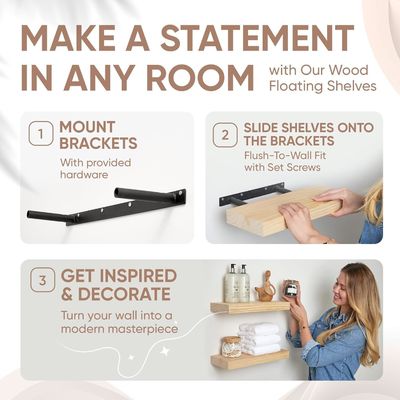 Conjunto de 2 estanterías flotantes de madera de la granja rústica de 16 x 6,5 x 1,75 pulgadas de diseño moderno