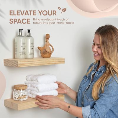 Conjunto de 2 estanterías flotantes de madera de la granja rústica de 16 x 6,5 x 1,75 pulgadas de diseño moderno