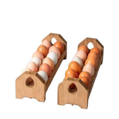 bandeja de cartón de huevo de madera hecha a mano de bambú o soporte de huevo de madera personalizado para la cocina de la granja