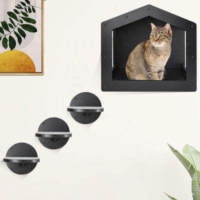 Gran cantidad de escalones montados en la pared para gatos Estante de escalada con 3 escalones grandes y almohadillas de rascado