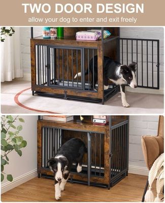 Caja para perros de madera para interiores 202406 Puertas dobles Jaula grande para perros con bandeja de salida antideslizante