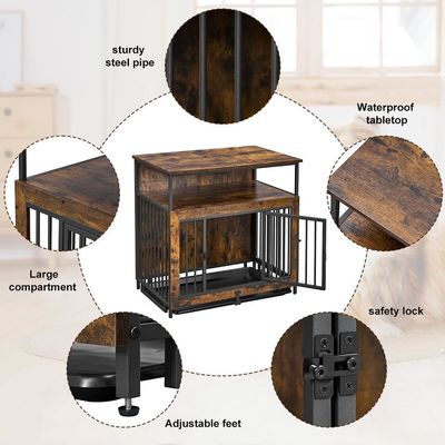 Caja para perros de madera para interiores 202406 Puertas dobles Jaula grande para perros con bandeja de salida antideslizante