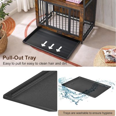 Caja para perros de madera para interiores 202406 Puertas dobles Jaula grande para perros con bandeja de salida antideslizante