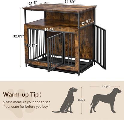Caja para perros de madera para interiores 202406 Puertas dobles Jaula grande para perros con bandeja de salida antideslizante