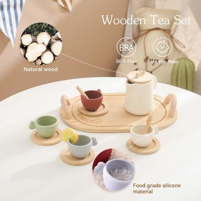 Diseños personalizados Conjunto de té de madera para niños tapas de tazas y bandejas de servir