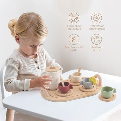 Diseños personalizados Conjunto de té de madera para niños tapas de tazas y bandejas de servir