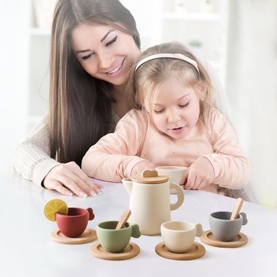 Diseños personalizados Conjunto de té de madera para niños tapas de tazas y bandejas de servir