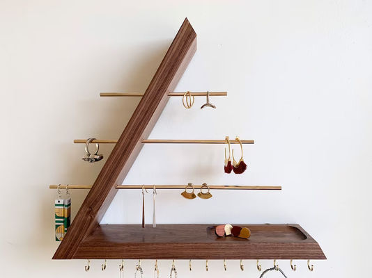 Logotipo personalizado aceptable sin terminar de madera de abedul color colgando de nuez joyería organizador