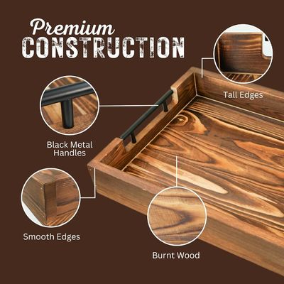 bandeja de servicio de madera con asas metálicas para el salón de la habitación de entrada de la cocina