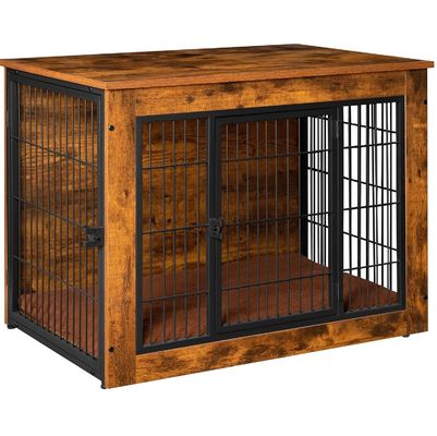 Muebles de caja de perro de madera con puertas dobles y cojín grueso