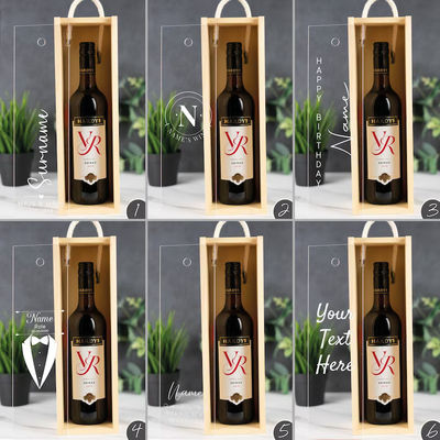 Pedido personalizado Aceptado Caja de vino de madera grabado con láser con inserciones acrílicas y tapa deslizante