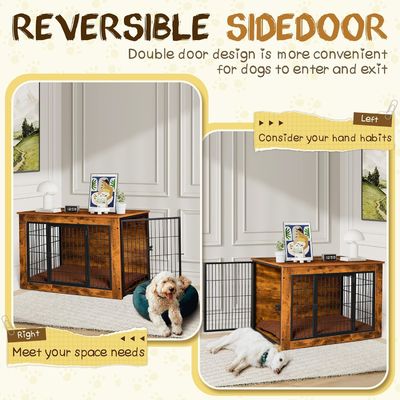 Muebles de caja de perro de madera con puertas dobles y cojín grueso