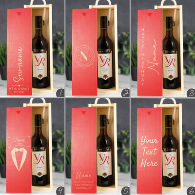 Pedido personalizado Aceptado Caja de vino de madera grabado con láser con inserciones acrílicas y tapa deslizante
