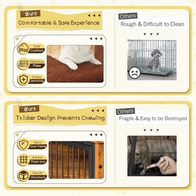 Muebles de caja de perro de madera con puertas dobles y cojín grueso