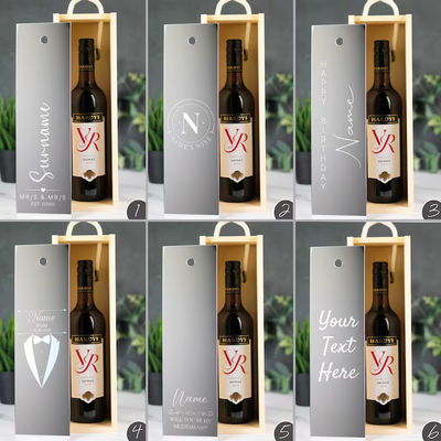 Pedido personalizado Aceptado Caja de vino de madera grabado con láser con inserciones acrílicas y tapa deslizante