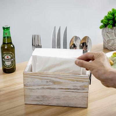 Estante no plegable para utensilios y servilletas Manos de metal negro de madera sólida blancas lavadas