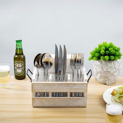 Estante no plegable para utensilios y servilletas Manos de metal negro de madera sólida blancas lavadas