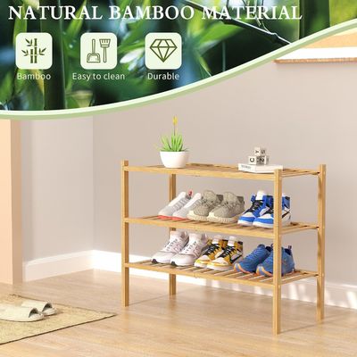 Home Almacenamiento Estante de zapatos de madera para espacios pequeños 3 nivel organizador de estantes de zapatos de bambú