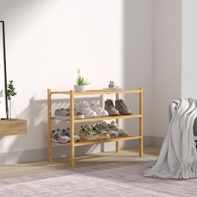 Home Almacenamiento Estante de zapatos de madera para espacios pequeños 3 nivel organizador de estantes de zapatos de bambú