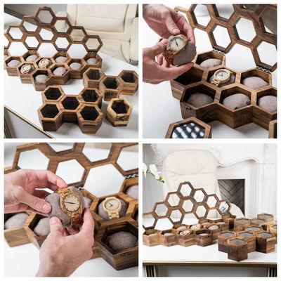 Cuadro de relojes de madera con tapa deslizante para hombres