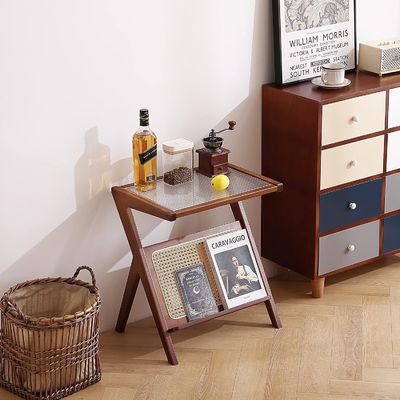 Muebles para el hogar en general Muebles modernos de ratan tejido de mesa de café vidrio Esquina de la mesa de la cama