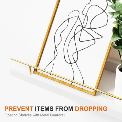 Estantes de baño Conjunto de 3 con barandilla de metal dorado y madera de bambú 41X13.5X2cm