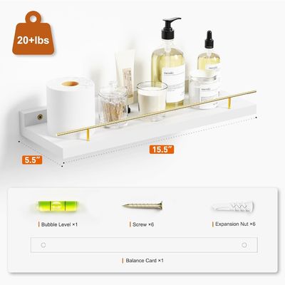 Estantes de baño Conjunto de 3 con barandilla de metal dorado y madera de bambú 41X13.5X2cm