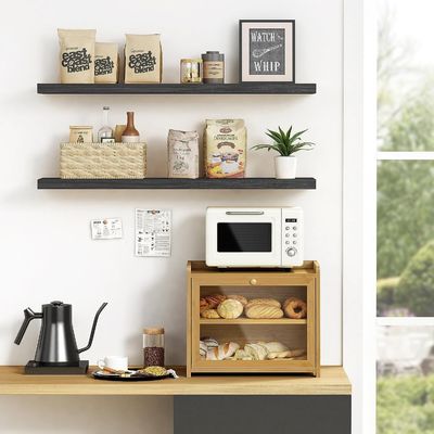 Pedido personalizado Contenedor de almacenamiento de pan de madera extra grande de 2 estanterías para escritorio de cocina