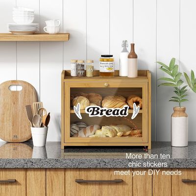 Pedido personalizado Contenedor de almacenamiento de pan de madera extra grande de 2 estanterías para escritorio de cocina