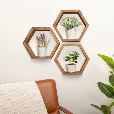 Muebles de sala de estar Conjunto de 3 estanterías flotantes de madera rústica para almacenamiento de pared moderno