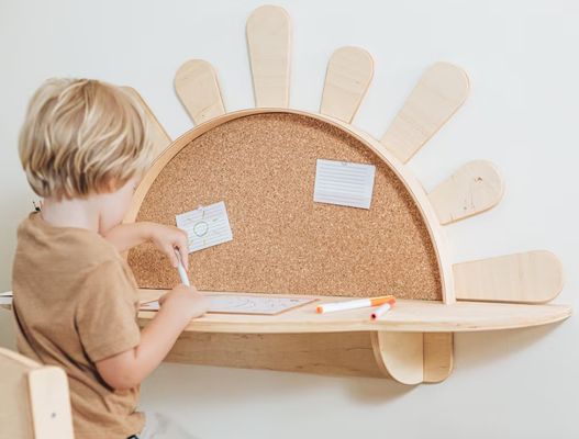 Sala de estar Mesa de actividades montada en la pared con silla PANEL estilo de madera Muebles para niños pequeños