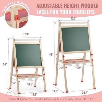 Madera maciza ajustable de doble lado dibujo de arte tablero de cal con material de pino