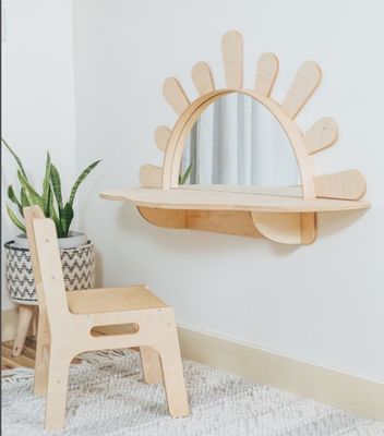 Sala de estar Mesa de actividades montada en la pared con silla PANEL estilo de madera Muebles para niños pequeños