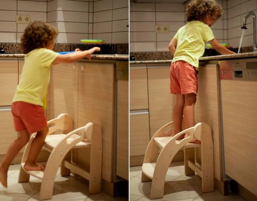 Logotipo personalizado taburete de paso de madera para niños taburete plegable para niños pequeños diseño Montessori