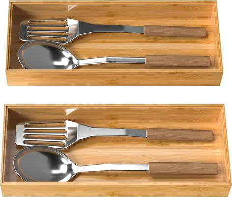 Conjunto de 2 organizadores de cajones de bambú para la cocina 15 "x 6" x 2 "Amistoso con el medio ambiente y duradero