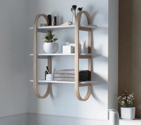 Estantes colgantes flotantes blancos naturales para decoración de paredes en exhibición de comedores