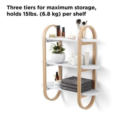 Estantes colgantes flotantes blancos naturales para decoración de paredes en exhibición de comedores