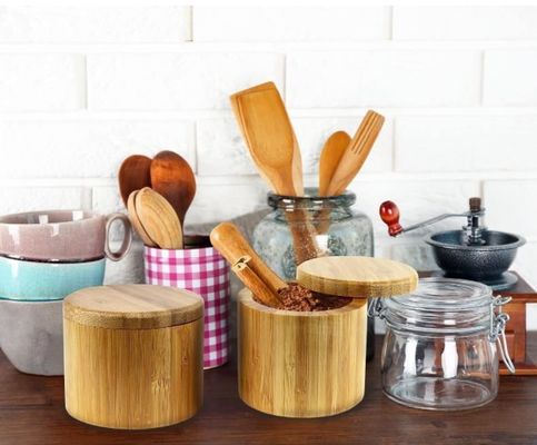Tamaño personalizado tapa de madera contenedor de azúcar para té caja de almacenamiento de alimentos jar especias jar conjunto