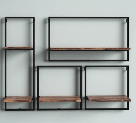 Servicio personalizado de madera de pino color flotante de pared colgante estanterías de hierro para exhibición de dormitorio