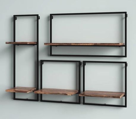 Servicio personalizado de madera de pino color flotante de pared colgante estanterías de hierro para exhibición de dormitorio