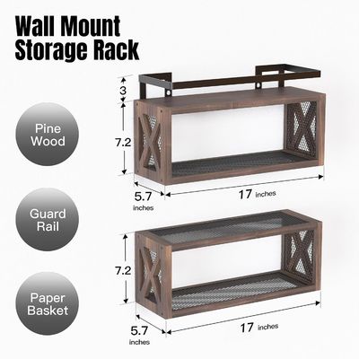Ahorre espacio con estantes de madera flotantes de color marrón rústico y barandilla de protección