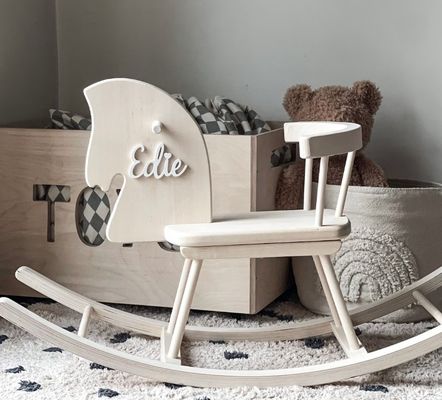 Oficina del Interior Caballo de mecedora de madera personalizado Juguete Caballo de mecedora de madera Montessori Caballo de mecedora