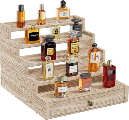 Barnizado de madera de Colonia Estante de Display Rack elevadores Estante con cajón de almacenamiento
